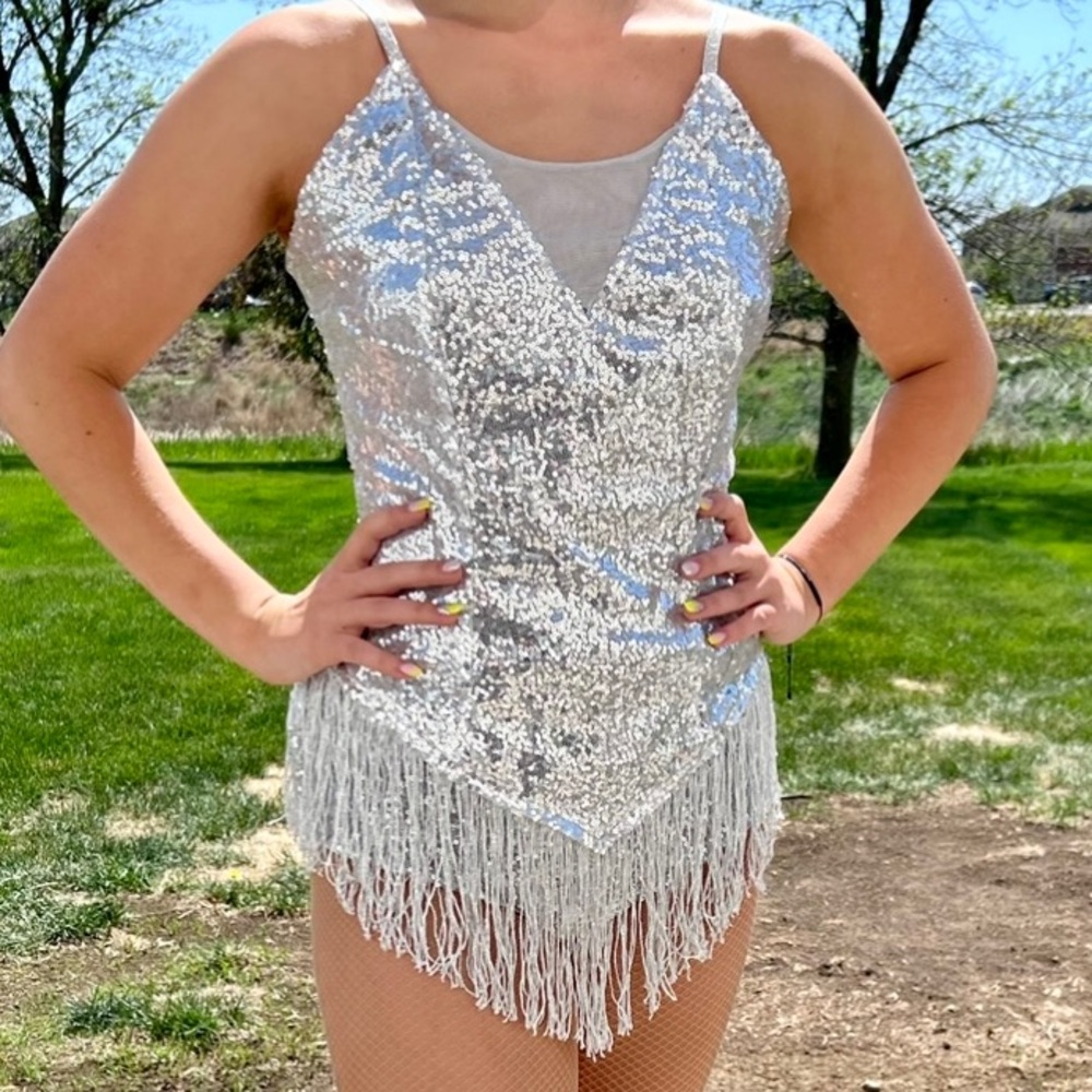 Silver Sequin Fringe Dress
